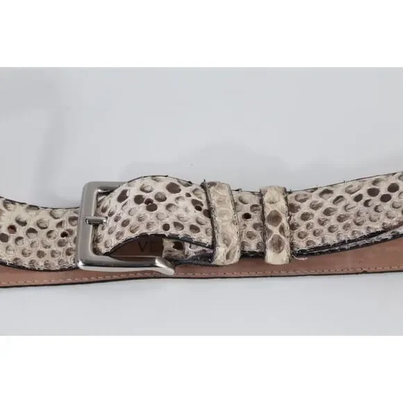 Vintage Snakeskin Leather Belt Gray White Ornate Silver Buckle Boho Exotic Sz 34 - Picture 10 of 16